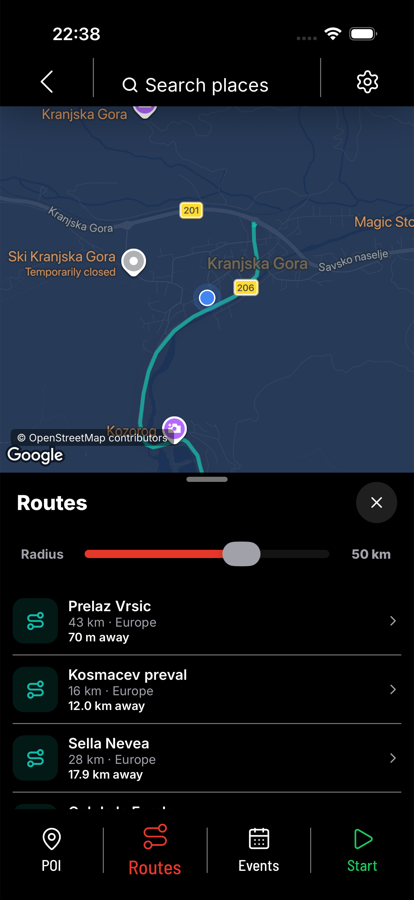 Famous roads drawn across the map